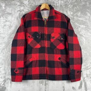 Vintage 50s Big Mac Penneys Jacket Mens Medium Red Buffalo Plaid Wool TALON Zip